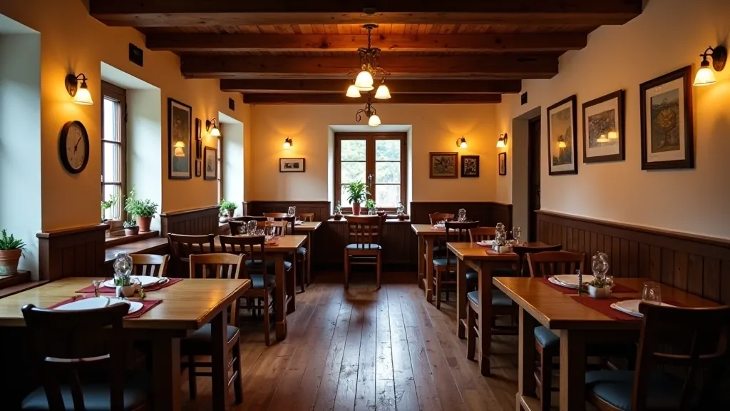 Klidná restaurace nebo hospoda v malém městě České Švýcarsko, tradičnější interiér